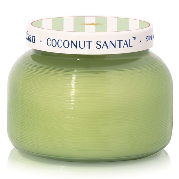 Bougie Noix de Coco Santal Capri Bleu, Pot Caf¨¦ Artisan